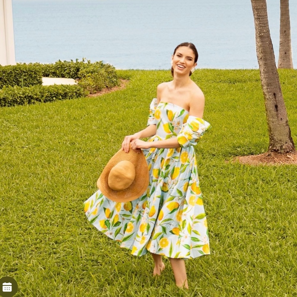 🍋🍋 Mestiza NY Odette Lemon Print Off-Shoulder Midi Dress